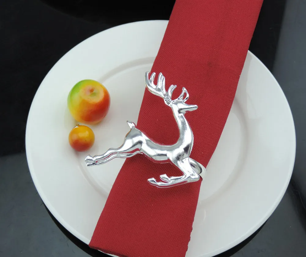 Christmas Napkin Ring Santa Claus Napkin Ring Table Decor Napkin Holder for Christmas Dinner Xmas Elk Napkin Rings Silver