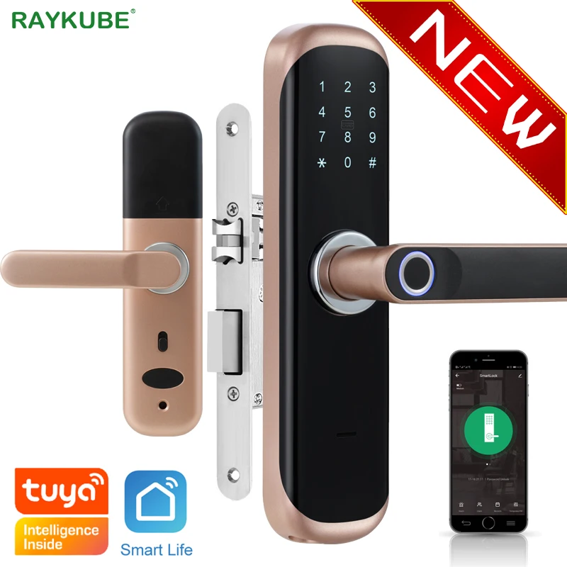 RAYKUBE Tuya Fingerprint Door Lock Smart Card / Digital Code / Keyless Electronic Home Office Security Mortise Lockey X3