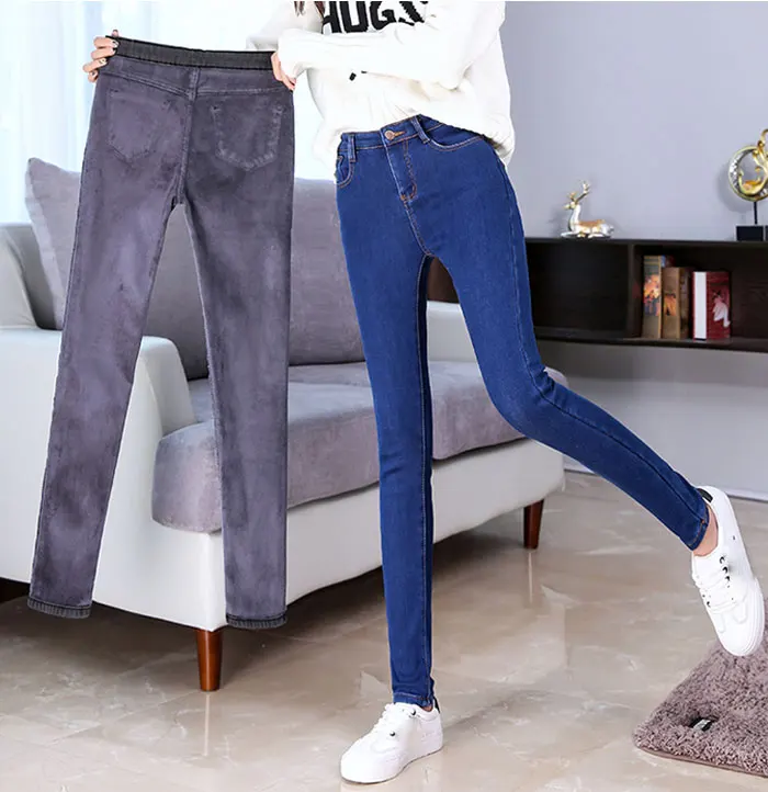 New Skinny Pants women Jeans Winter Thick Velvet slim winter Warm Long Trousers high waist lady Jeans Denim Pencil Pants