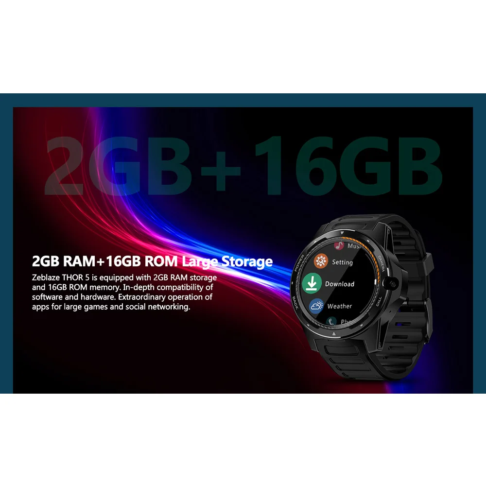Смарт часы Zeblaze THOR 5 мужские двойная система 2 Гб + 16 ГБ экран 1 39 дюйма AMOLED 454 * 454px