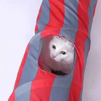

Foldable Cat Play Tunnel Stripe Animal Waterproof Holes Pet Tent Easy Storage Splicable Outdoor Cave Attachable Indoor