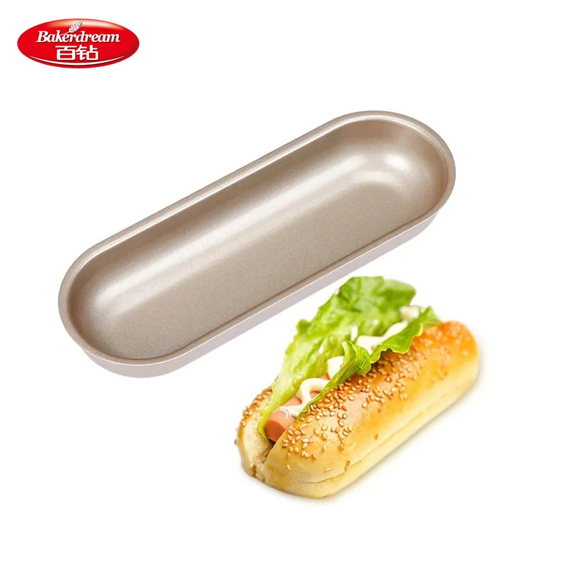 Bakerdream 7.5 inch Carbon Steel Hot Dog Bun Mold Non-Stick Hotdog Pan Bread Mold Non Stick Bakeware