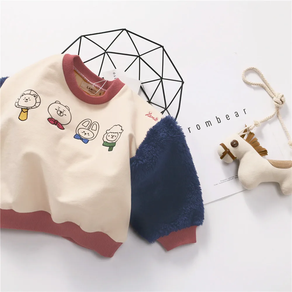Tonytaobaby/осенне-зимняя одежда; Новая детская одежда для мальчиков и девочек; флисовая толстовка с длинными рукавами и рисунком