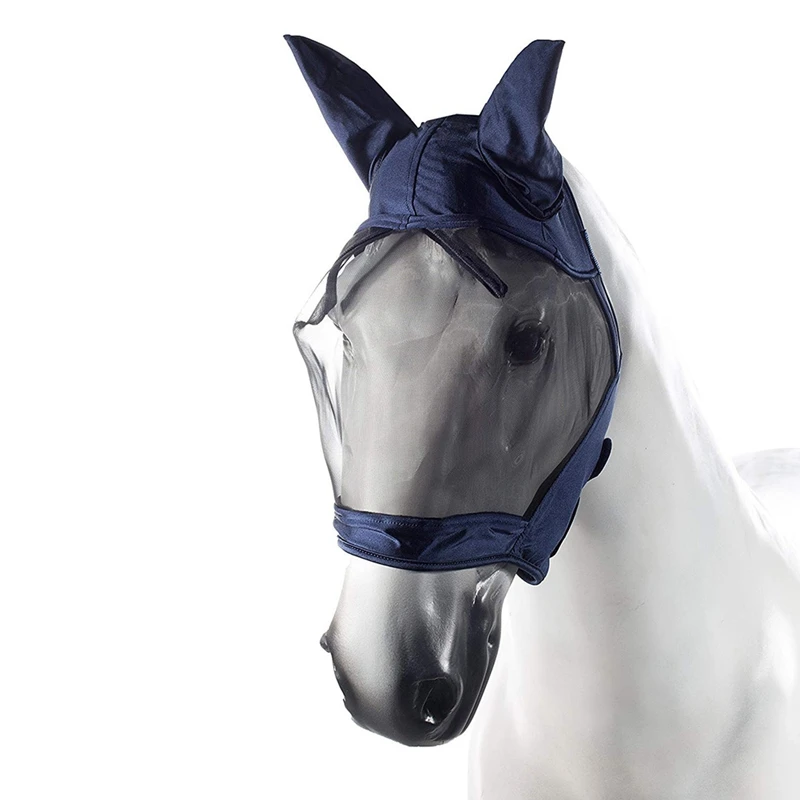 Horse Fly Mask with Ears Breathable Anti-Mosquito Horse Mask(Blue
