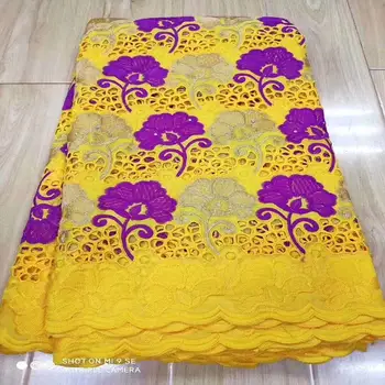 

5yards Swiss voile Lace Fabric 100% Cotton Embroidery 2020 High Quality African French Net Cotton Laces Fabrics Yellow A-1070