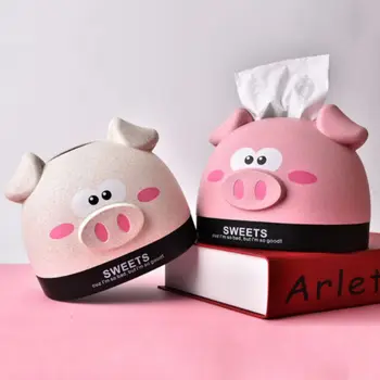 

New Cute Cartoon Pig-shaped Rolled Paper Box, Wheat Napkin Organizer Case, Living Room Desktop Tissue Cover Holder