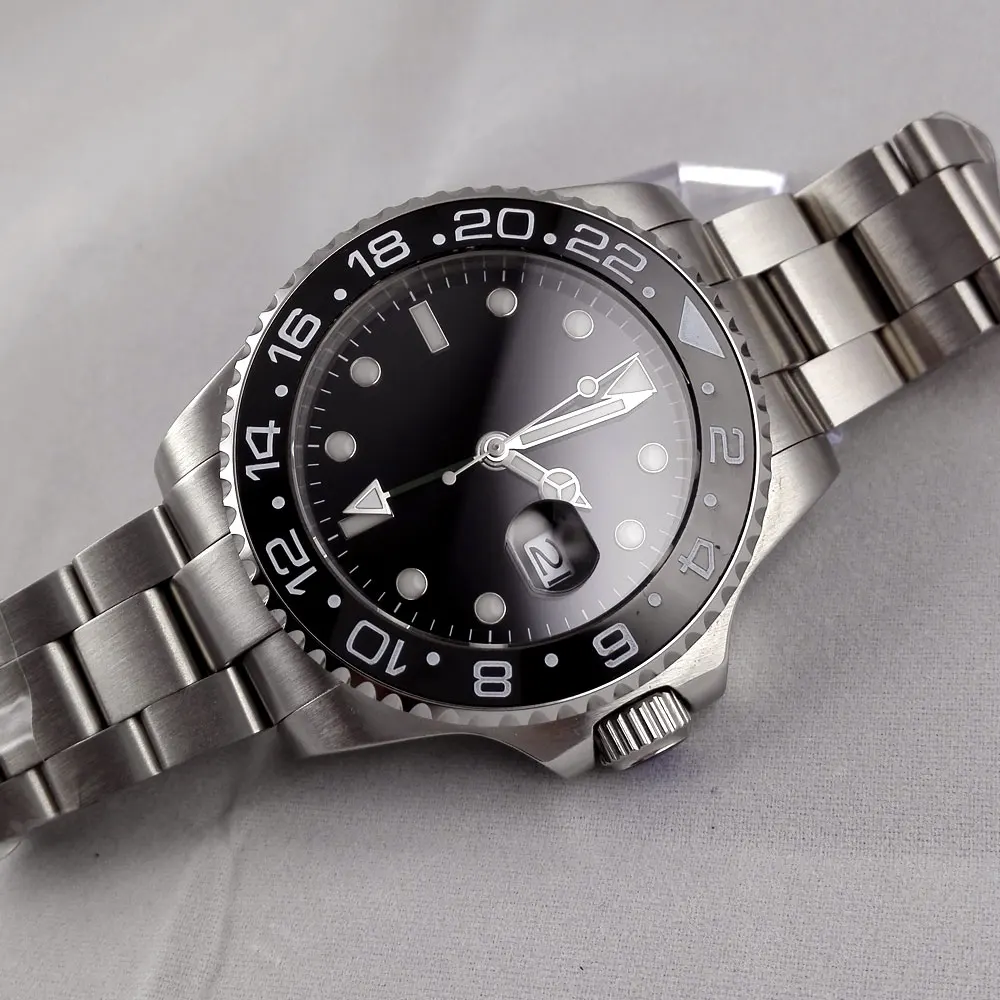 Роскошные стерильные циферблаты сапфировое стекло Дата керамический ободок GMT