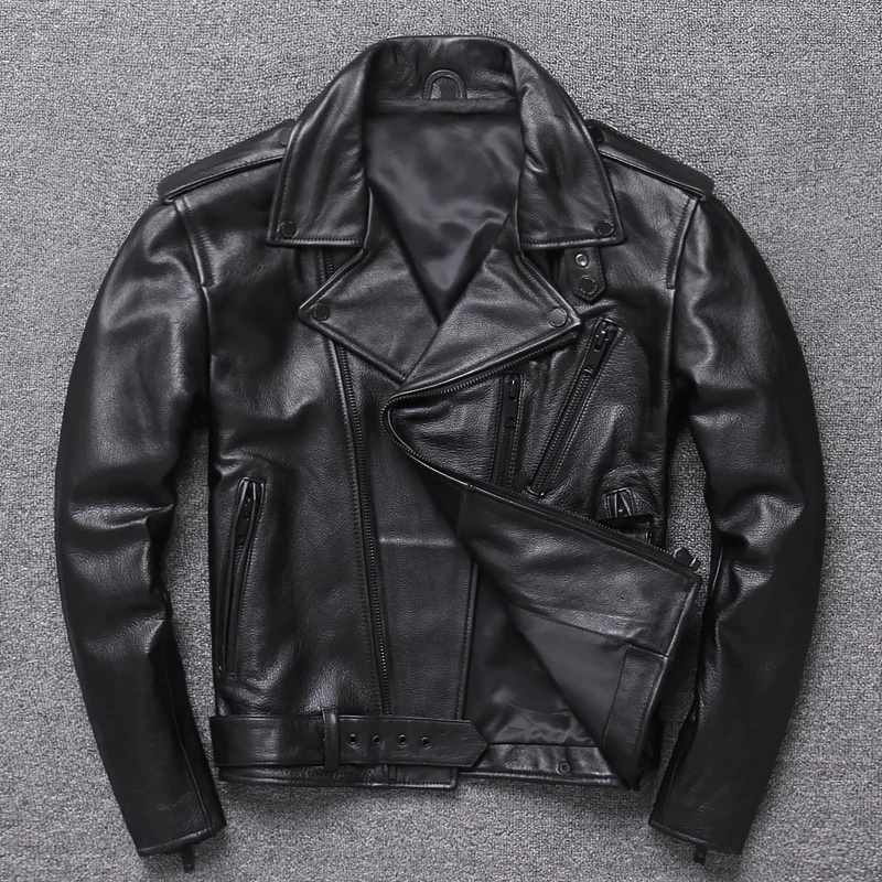 Lear человек наклонная молния короткий бык-Дырокол головы слой воловьей кожи Lear куртка Локомотив костюм мокрого пальто культивировать