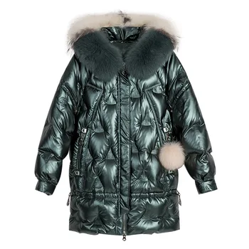 

Rlyaeiz Europe Style Women Winter Coats 2019 Fashion Glossy Winter Natural Fur White Duck Down Jackets Women Parka Warm Overcoat