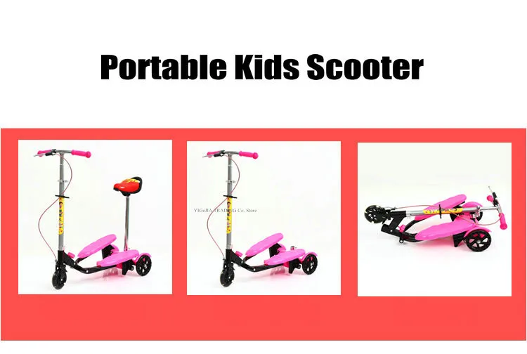 New Arrival Portable Kids Pedal Scooter With Seat Can Sit And Ride Foldable 3-Wheeled Stepper Scooter For 4-12 Years Old Kids