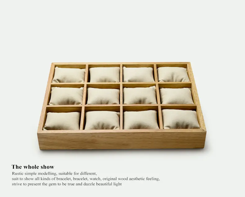 Oirlv New Retro Solid Wood 12 Grids Jewelry Display Tray Watch Bangle Organizer with Microfiber Jewelry Shops Display Props