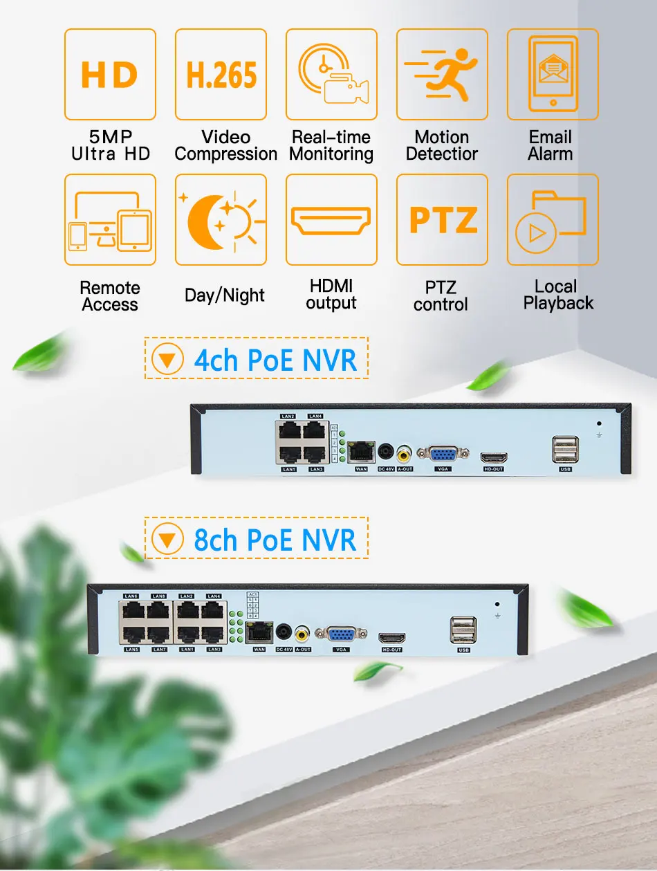 H.265 8ch* 5MP 4ch/8ch PoE сети видео Регистраторы наблюдения PoE NVR 4/8-канальный сетевой видеорегистратор HD 5MP/1080P IP Камера PoE 802.3af ONVIF