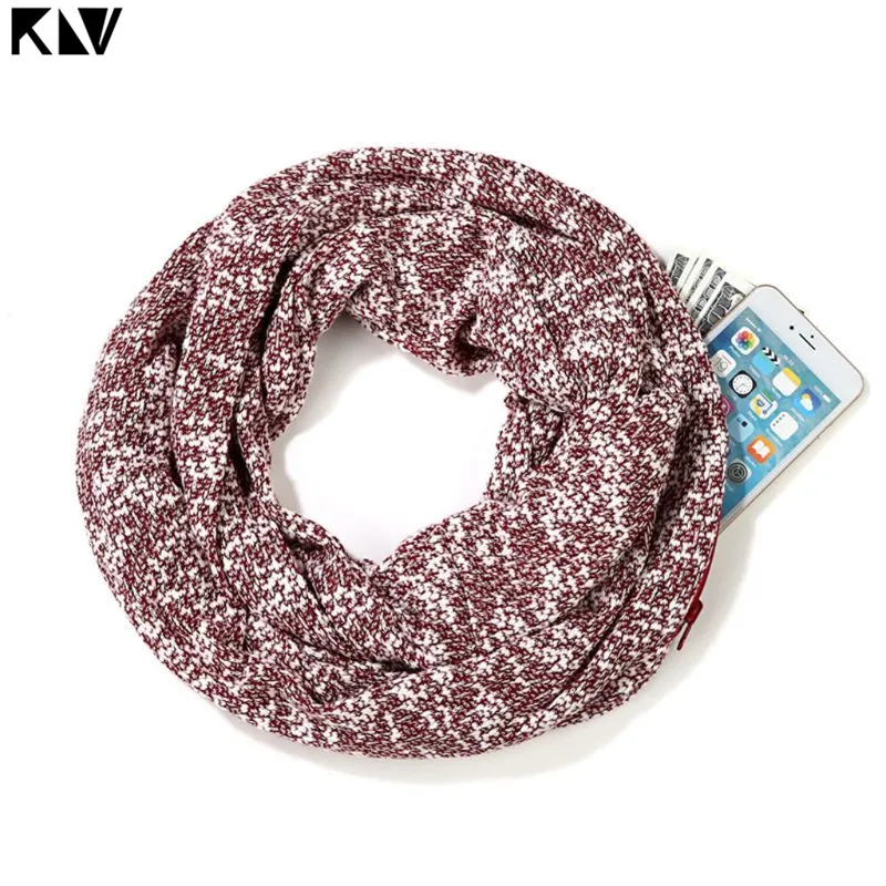 Purplish Red KLV, женский, мужской зимний вязаный шарф со снежинками, бесконечность, с карманом на молнии, для хранения, утолщенный, теплый, для улицы, для шеи, шаль петля, кольцо - Цвет: Purplish Red
