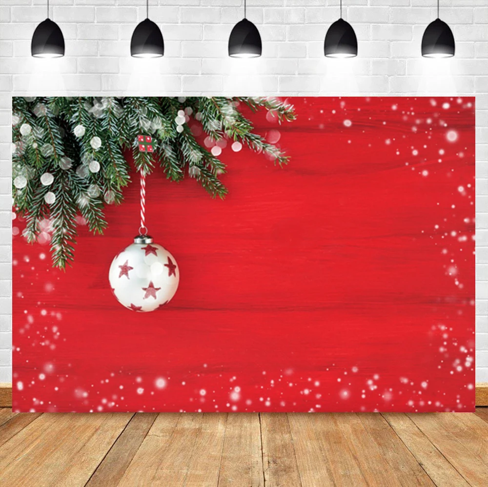 

Laeacco Christmas Balls Snowflakes Branches Baby Birthday Red Photography Backdrop Photographic Photo Background For Photo Studi