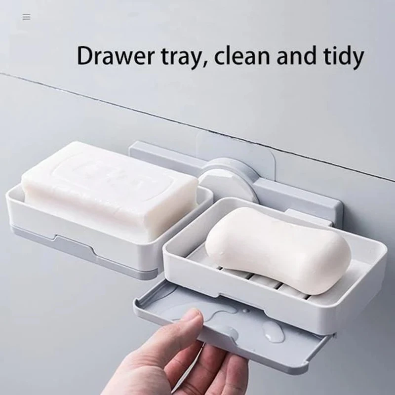 Newly Double Layer Draining Soap Holder Box Strong Sucker Soap Dish for Bathroom Kitchen XSD88