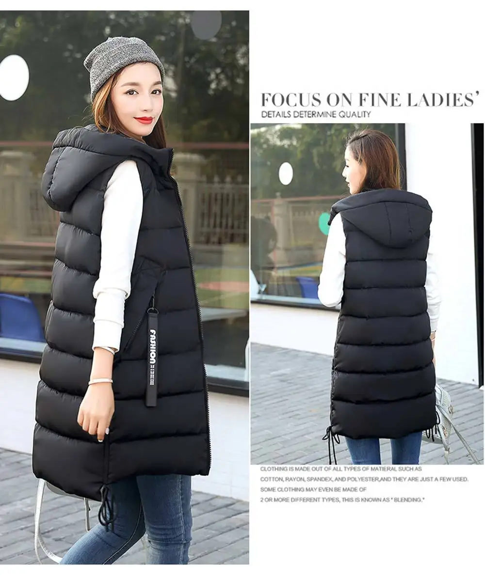 Flat bottom black autumn winter vest women's vest women's vest sleeveless vest with warm Hat vest gilet femme women jacket