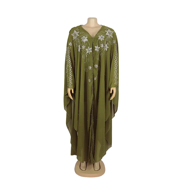 DOIB African Dresses for Women Chiffon Plus Size Dashiki Diamond Beads Boubou African Abaya Dubai Muslim Dress Robe