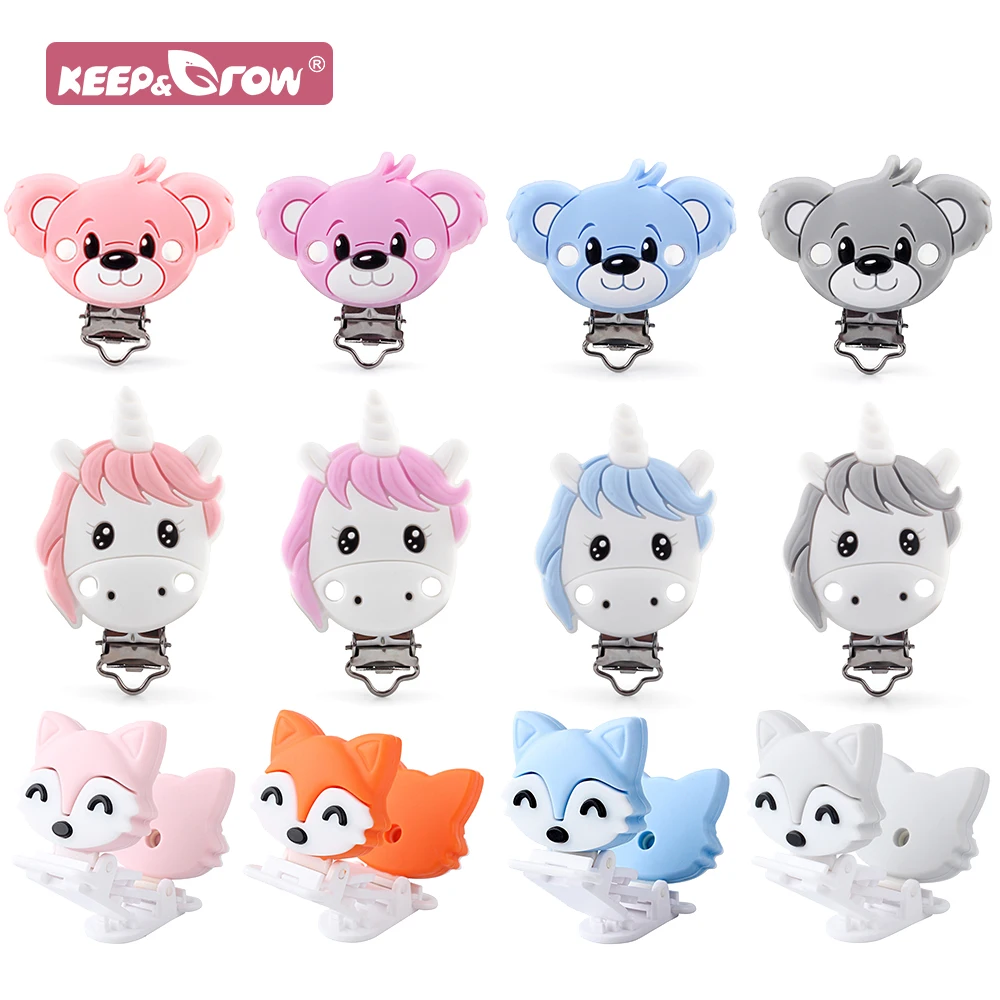 

3pcs Silicone Pacifier Clip Bear Fox Unicorn DIY Baby Teething Teether Necklace Bead Tool Nurs Accessories Baby Food Grade Clips