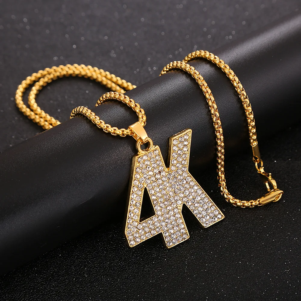

Hip Hop 4K Letters Pendant Necklace Gold Color Charm Bling Iced Full Rhinestone Crystal Men's Rock Jewelry Gift Rope Chain