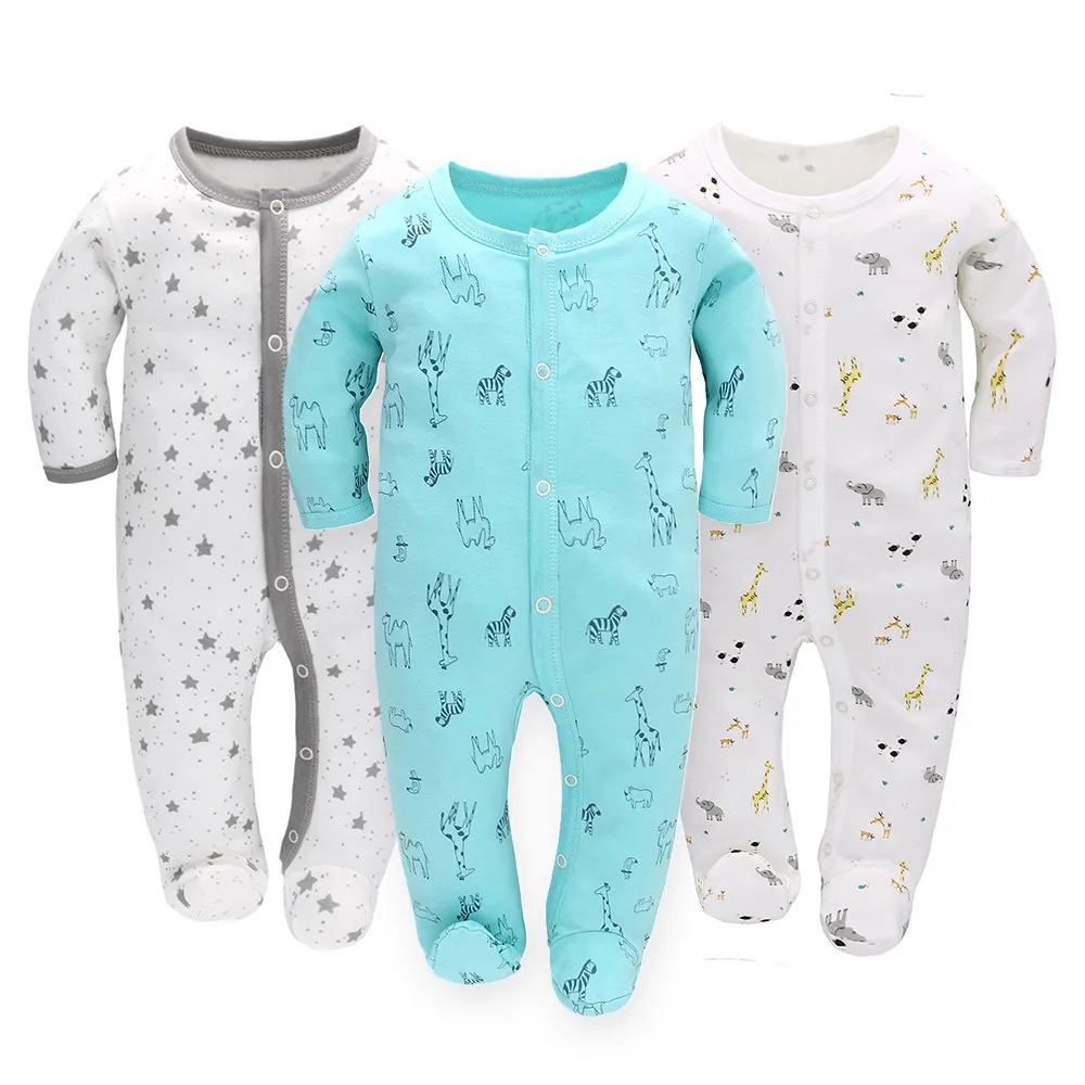 Baby Rompers Cotton Infant Pajamas Full Sleeve Toddler Breathable Jumpsuit for Four Season 3pcs