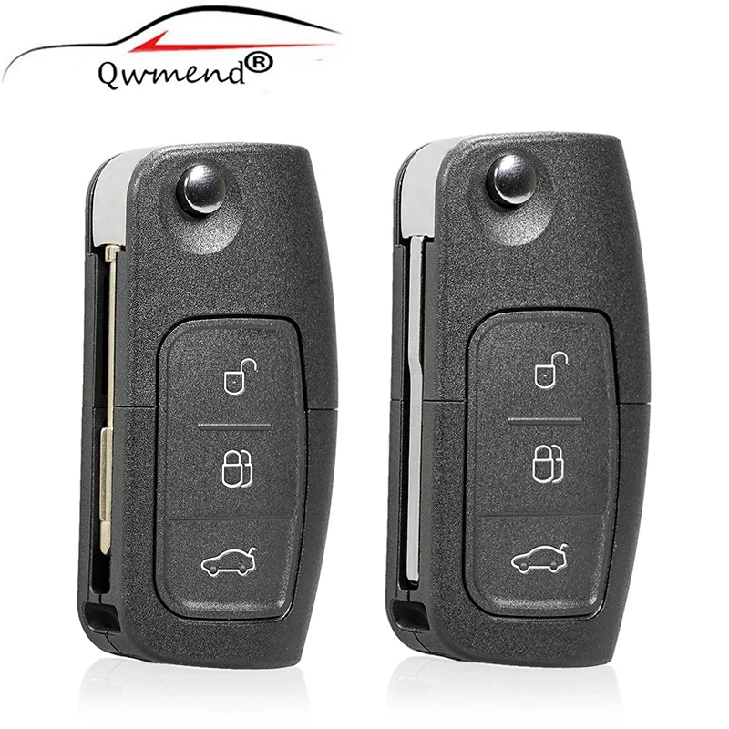 QWMEND for Ford Car Key Case 3 Buttons Flip Key Shell Cover for Ford Focus Fiesta C-Max Ka Mondeo S-Max Ka Galaxy