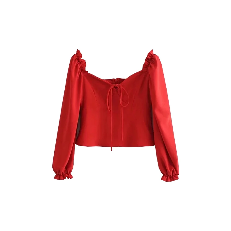 Blusas kawaii блузка с длинными рукавами винтажная блузка с рюшами корейский топ с пышными рукавами женские топы и блузки шифон квадратный вырез