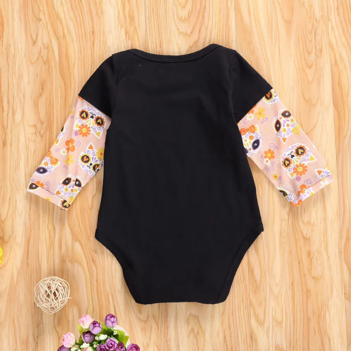 3-18M Halloween Costumes Newborn Infant Baby Boys Cartoon Letters Print Long Floral Sleeve Button Covered Rompers Outfits New