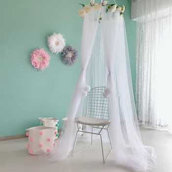 

2M White Baby Mosquito Net Rose Wreath Summer Mesh Gauze Childrens Corolla Tent Home Decoration