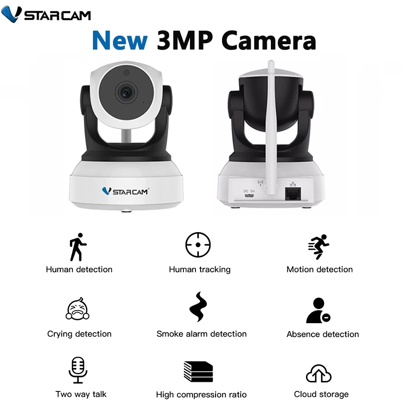 Vstarcam Surveillance CCTV IP 3MP Video Camera C24S Wifi Security IR Night Vision PTZ Smart Home Mobile View 7824 | Безопасность и