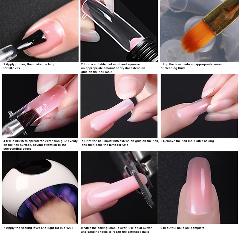 Privado de Cristal Kit de Extensão do Unha do Salão de Beleza Alta Qualidade Rápido Extensão Kit Conjunto Iniciante Gel 15 Alta qualidade kit de extensão do prego