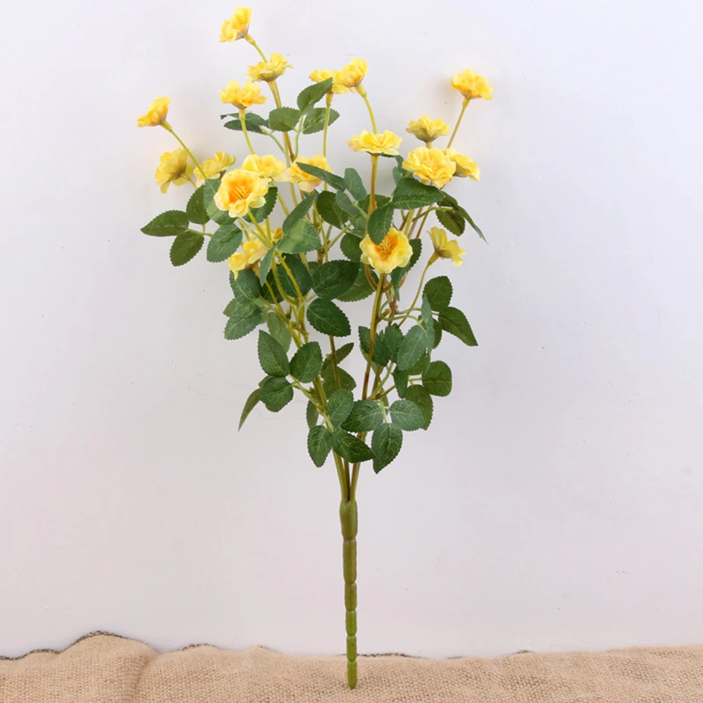 Yellow Шелковая искусственная Роза, букет цветов, 5 веток, искусственные цветы с зелеными листьями для дома, сада, свадебной вечеринки, декоративные цветы - Цвет: Yellow