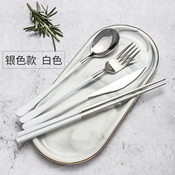 4 PCS White-Silver 4 шт./компл. набор посуды 304 из нержавеющей стали черные столовые приборы набор ножей набор вилок столовые приборы золотые палочки для еды Прямая - Цвет: 4 PCS White-Silver