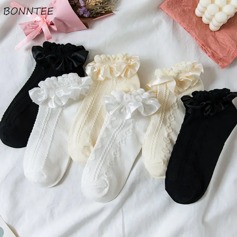 Socks Women Cute Lolita Designer Kawaii Daily Harajuku Femme Funny Sock Japanese Fashion Spring Lace Patchwork Low Tube Lovely | Женская