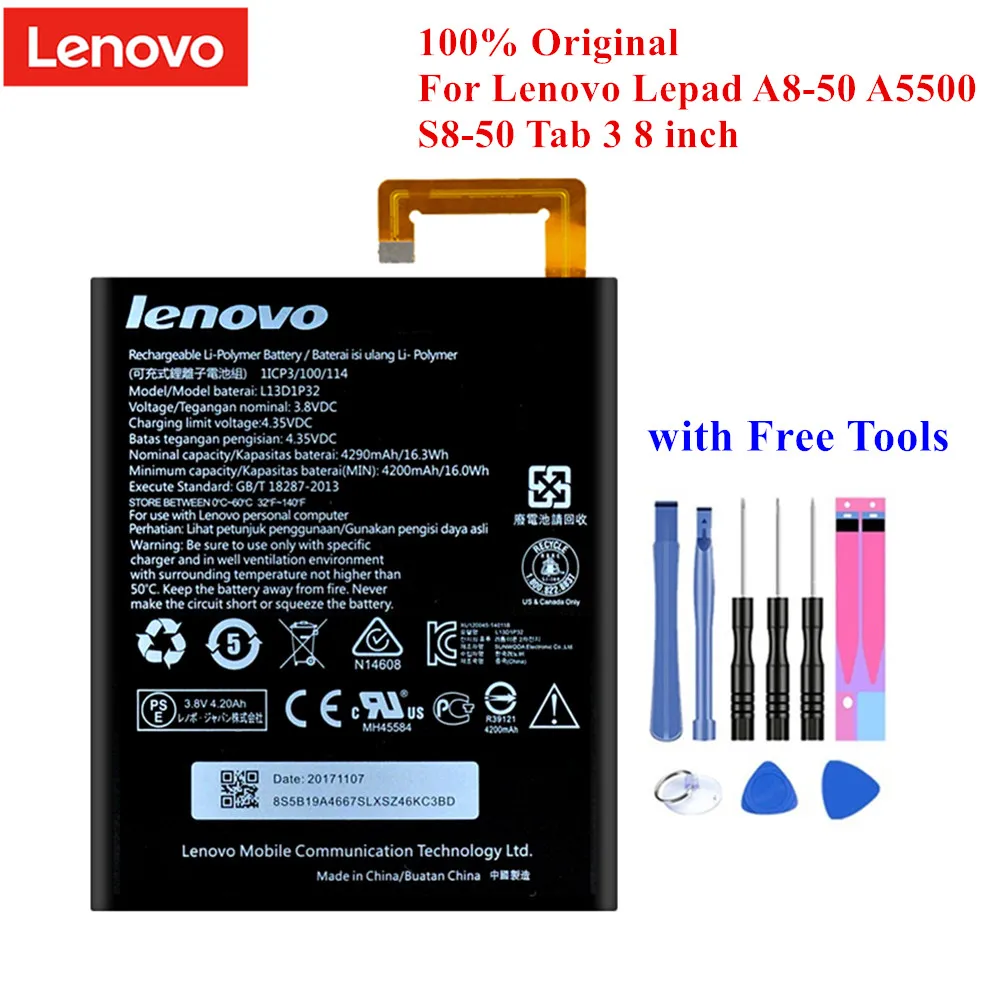 Планшет Батарея L13D1P32 для Lenovo LePad A8-50 S8-50 Tab 3 8 дюймов A5500 TB3-850F TB3-850M 4200/4290 мАч натуральная Batteria