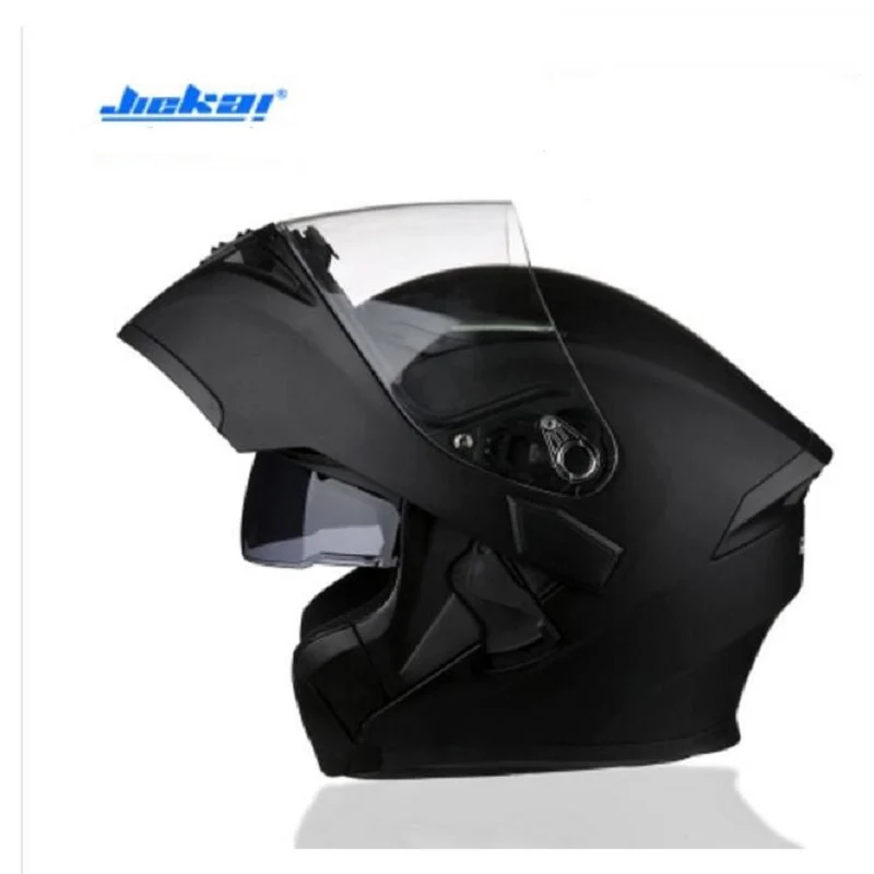 New style Knight protection Flip Up Motorcycle Safety Helmet JIEKAI Open Face Double lens Motorbike Helmets of ABS PC visor - Цвет: Темно-серый