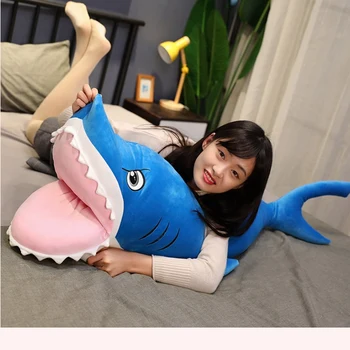 

Sand carving shark pillow plush toy great white shark soft cute net red female funny doll doll bed long pillow boyfriend strip p
