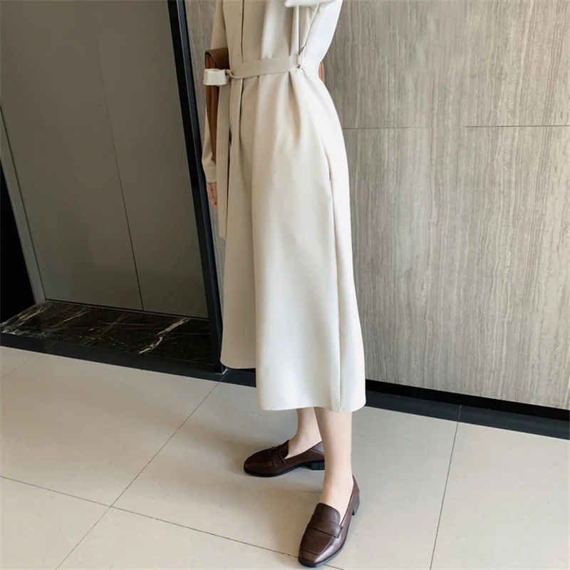 21 Women's Coat Chiffon Dress Maternity Spring Autumn Lapel Long  Shirt Skirt Women Waist Slimming Coat Pregnancy Clothes