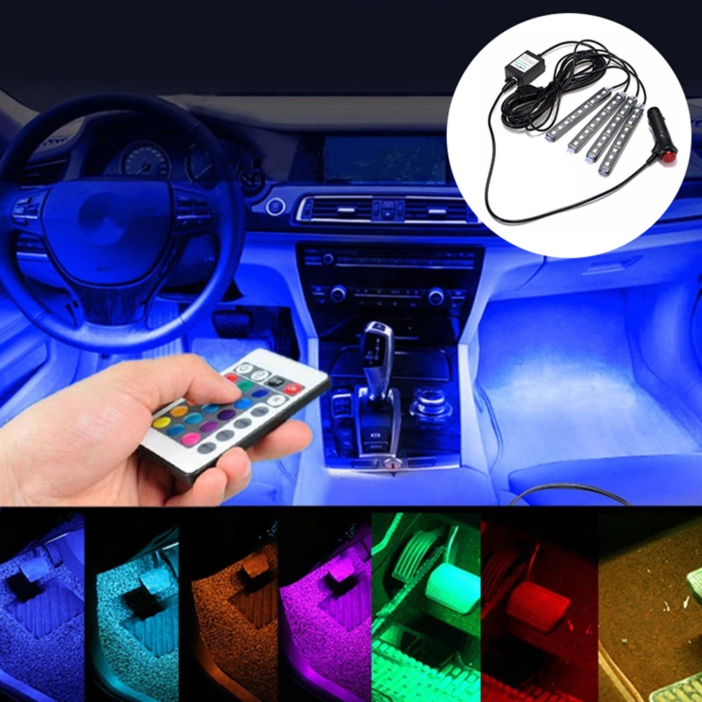 4 полосы RGB многоцветный светодиодный светильник для салона автомобиля приложение/пульт дистанционного управления