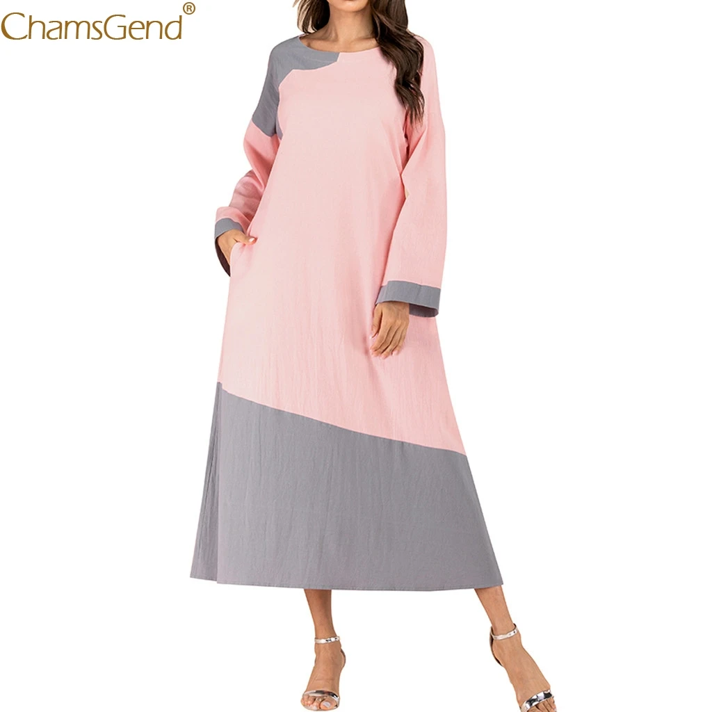 Women Loose Full Sleeve Patchwork Maxi Dress Plus Size Dresses Woman Party Night Maxi Dresses Pink Cotton Ruched Thin Floral Jul