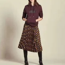 Новая зимняя Женская плиссированная юбка до середины икры с милым принтом