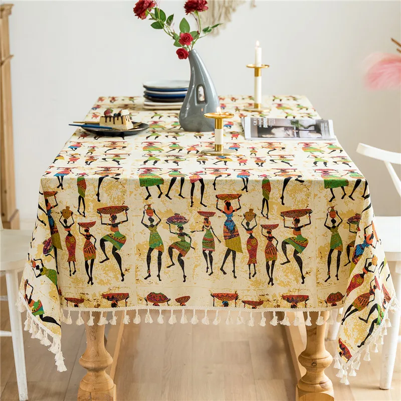 

Ins African Style Tablecloth Cotton And Linen Table Cover With Fringe Lace Rectangular Table Cloth Picnic Cloth