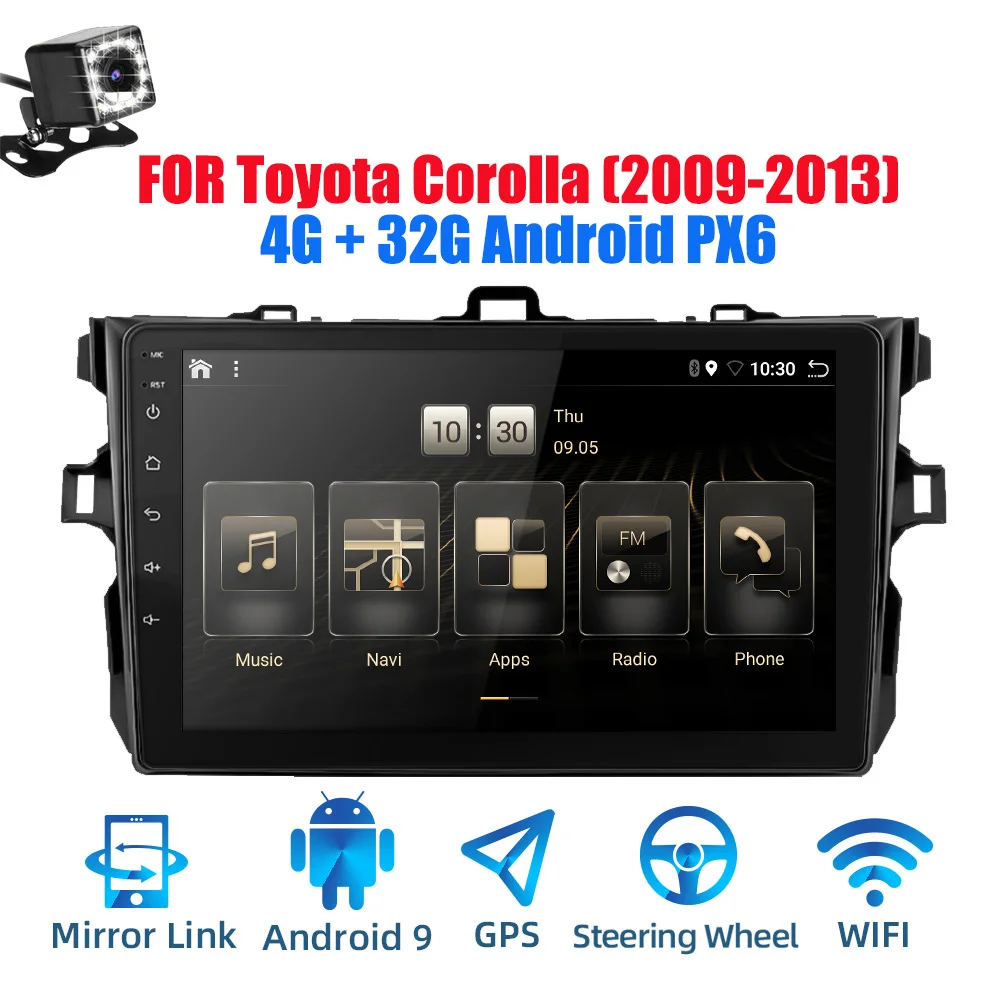 2din Android 9,0 Ouad Core PX6 Автомагнитола стерео для Toyota Corolla 2009-2013 gps Navi Аудио Видео плеер Wifi BT HDMI DAB - Цвет: Android PX6 CAM