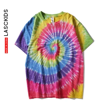 

LASCKIDS Colorful Tie Dye T shirt Hip Hop Tshirt Men Streetwear Cotton Summer Tops Male Aesthetic Tee Shirt Oversize KLA15