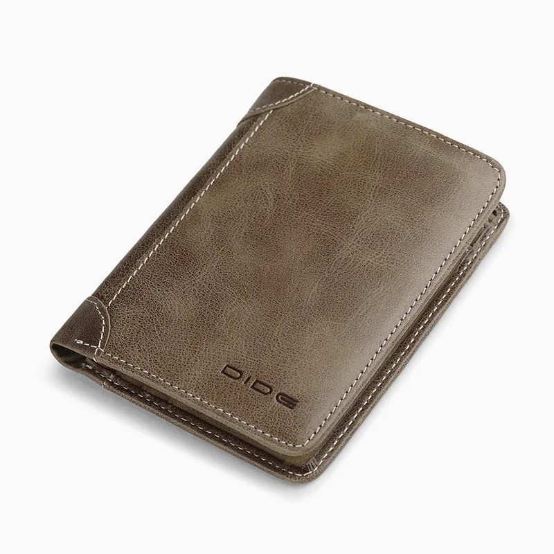 Бежевый DIDE Ретро масло воск натуральная кожа кошельки Мужской мини кошелек женский кредитный держатель для карт короткий кошелек винтажный кошелек мужской коричневый черный - Цвет: Бежевый