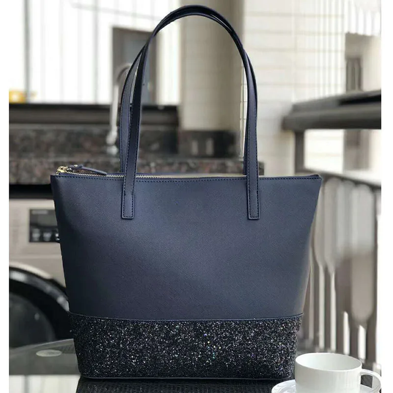 Модная классическая сумка для покупок с цветными блоками, новая сумка через плечо - Цвет: black