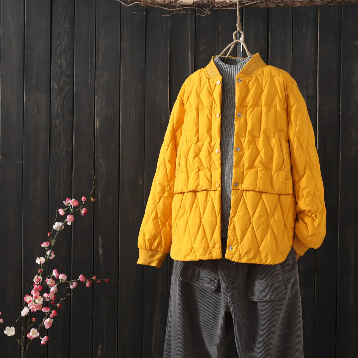 Autumn And Winter New Style Retro Rhombus Slimming Short down Jacket Baseball Cotton Coat Blouses Four Colors