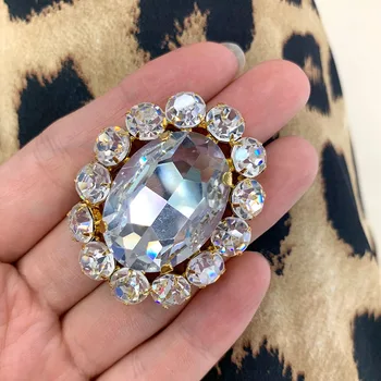 

Big size oval shape crystal rhinestone applique glass flower sew on rhinestone gold base for hats wedding dress shoes decoration