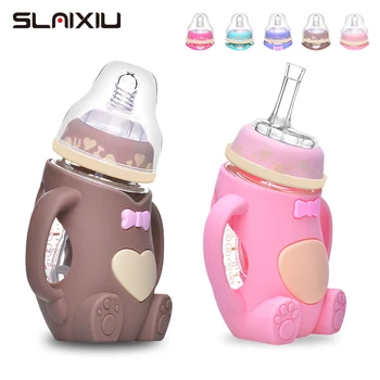 

240ml Baby bottles And Drinking Cup Dual-purpose Safe Silicone Milk Newborn Drink Training Feeding Bottle With handle BPA Free