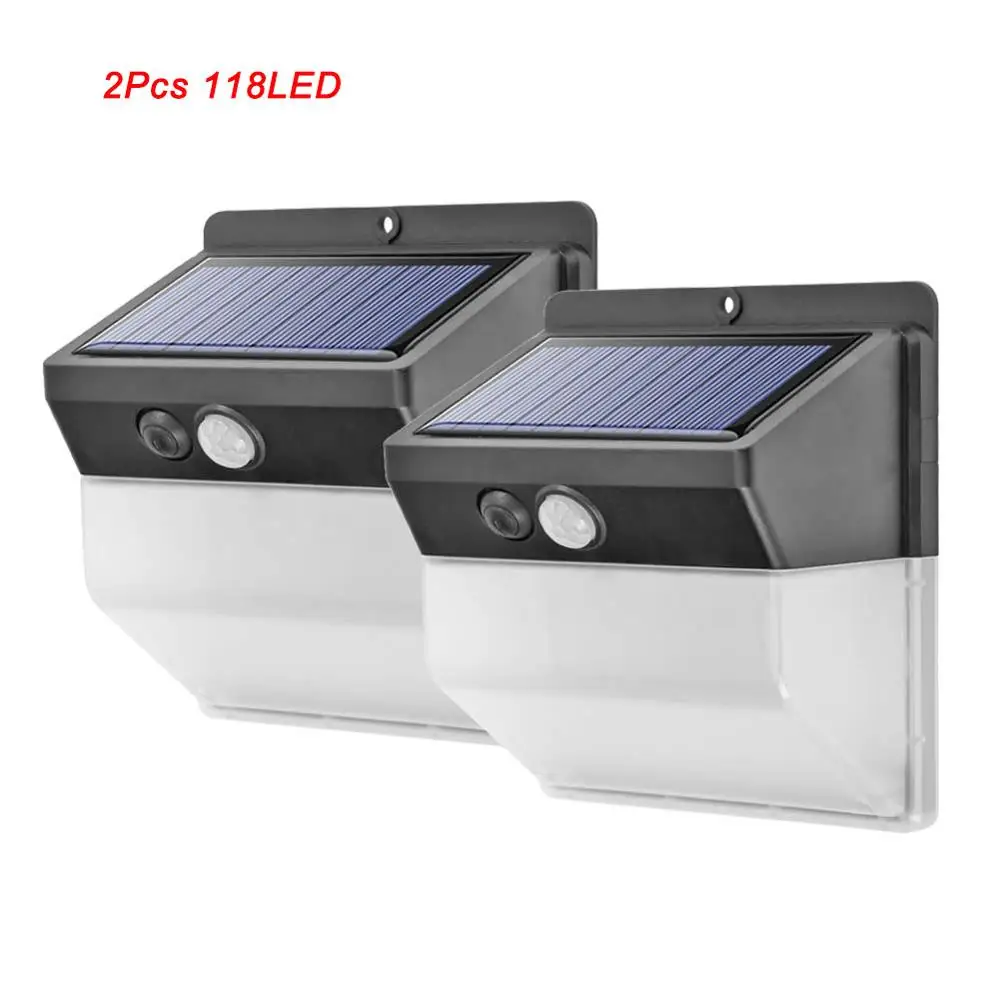2pcs 118LED 118/206 светодиодный светильник на солнечной батарее с датчиком движения, декоративный настенный светильник на солнечной батарее, уличный водонепроницаемый светодиодный светильник на солнечной батарее для сада и улицы - Испускаемый цвет: 2pcs 118LED