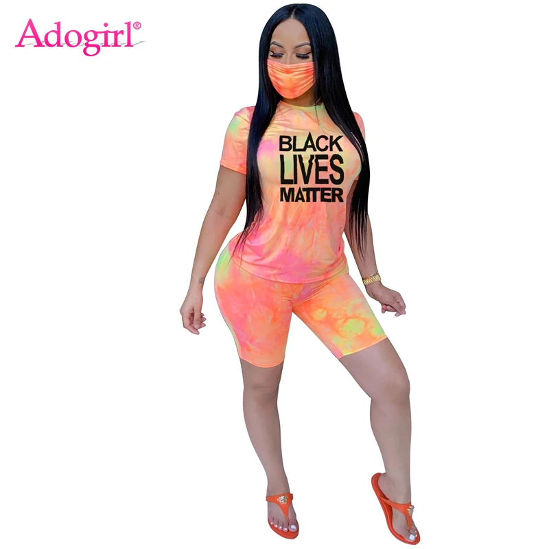 Adogirl Letter Print Tie Dye Women 3 Piece Set Fashion Casual Home Tracksuit Short Sleeve T Shirt Skinny Shorts Sportswear Suits Adogirl Letter Print Tie Dye Women 3 Piece Set Fashion Casual Home Tracksuit Short Sleeve T Shirt Skinny Shorts Sportswear Suits